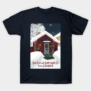 Christmas Greeting card from the old part of Jakobstad called Skata.Swedish text. T-Shirt